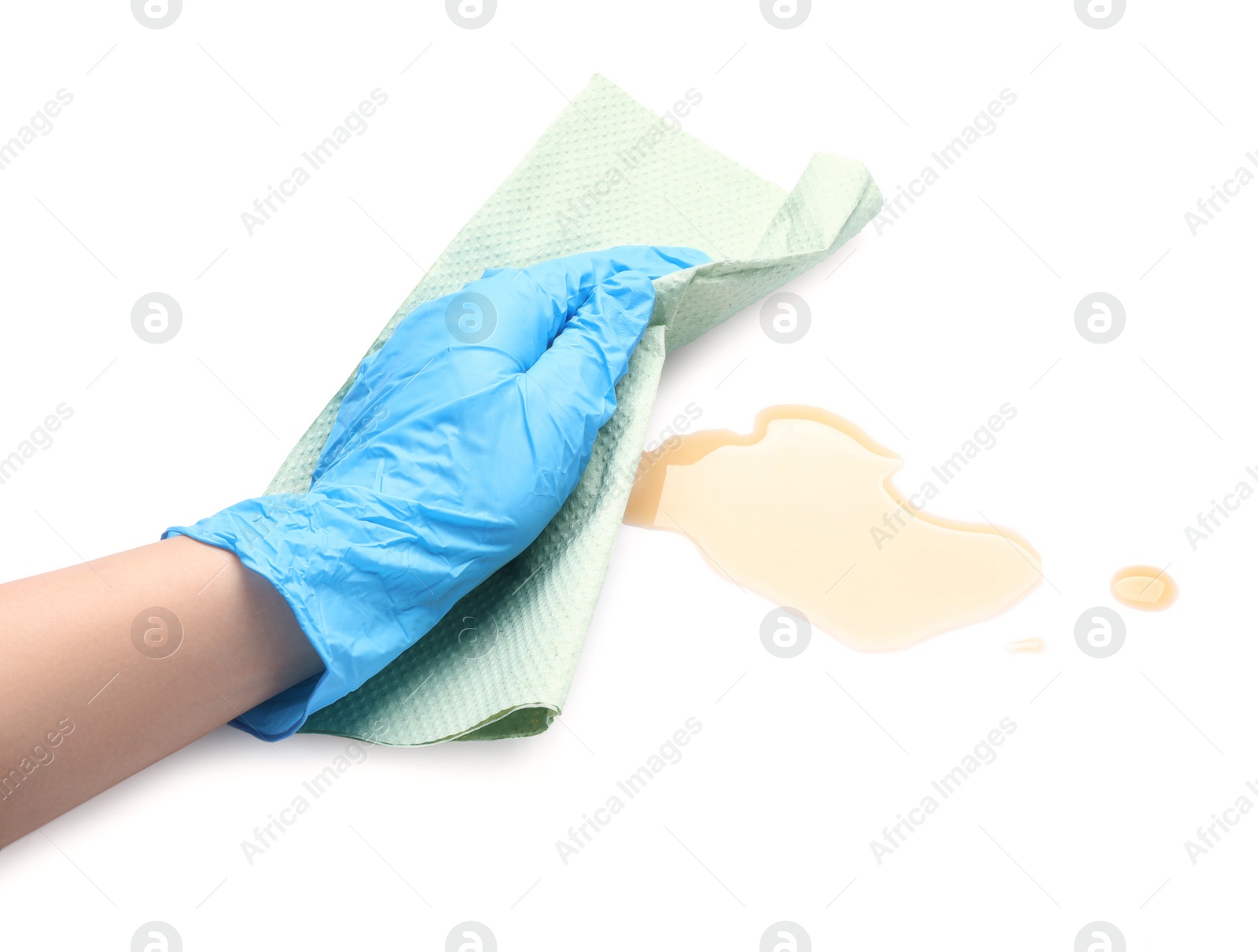 Photo of Woman wiping honey on white background, closeup