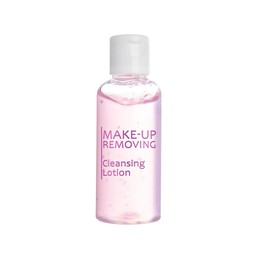 Image of Bottle of cleansing lotion isolated on white. Makeup remover 