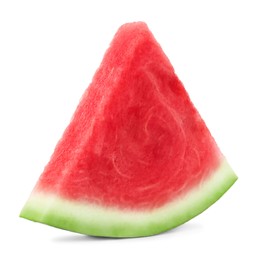 Slice of delicious ripe seedless watermelon isolated on white