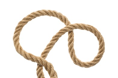 Photo of Hemp rope with loop on white background
