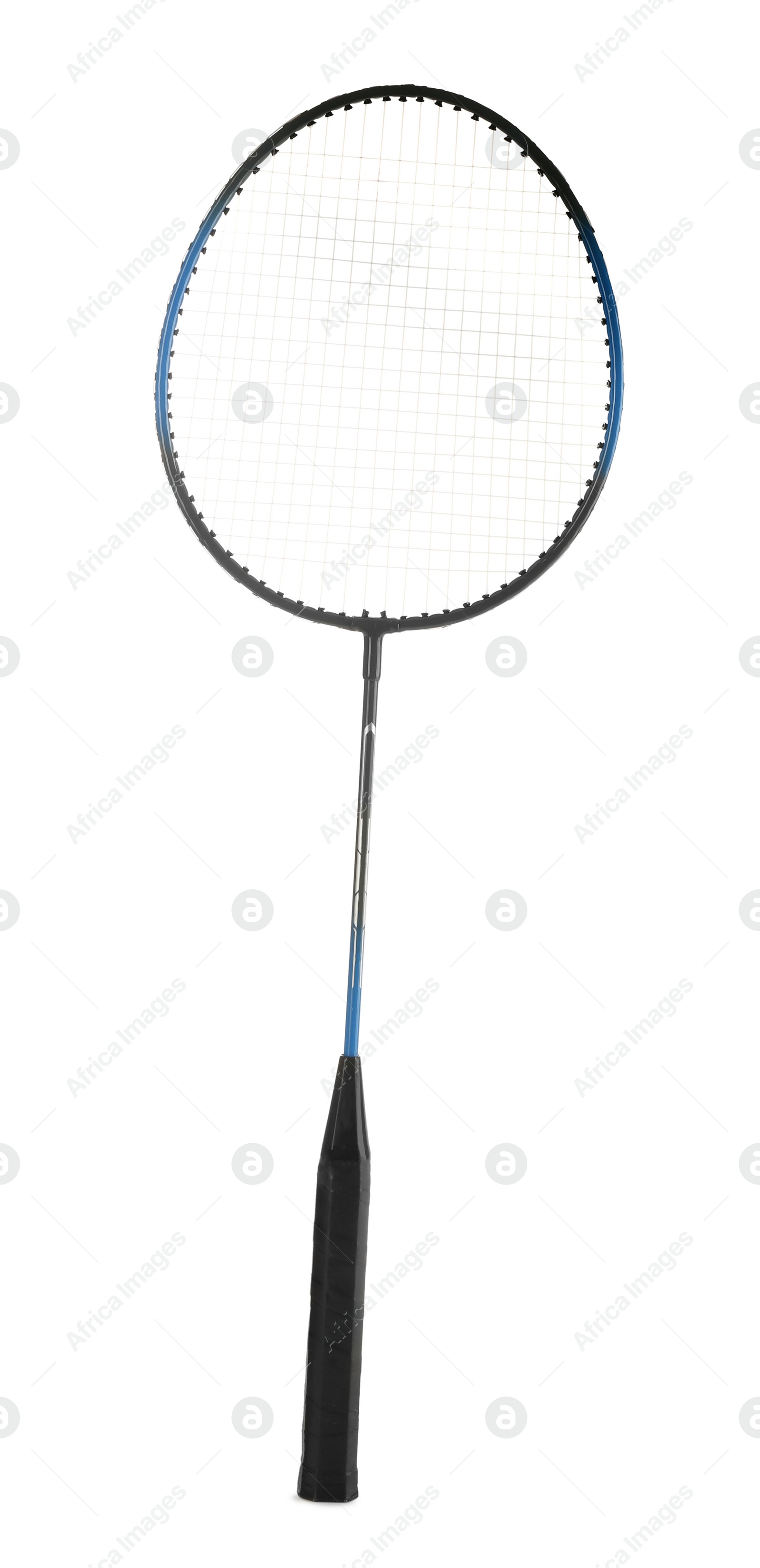 Photo of Badminton racket isolated on white. Sport equipment