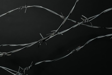 Photo of Metal barbed wire on dark grey background