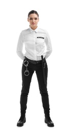 Photo of Female security guard in uniform on white background