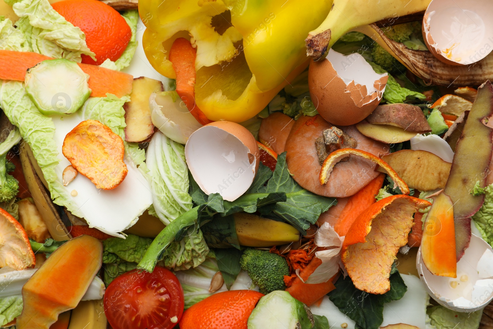 Photo of Pile of organic waste for composting as background, closeup