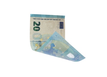 Photo of Flying twenty Euro banknote isolated on white