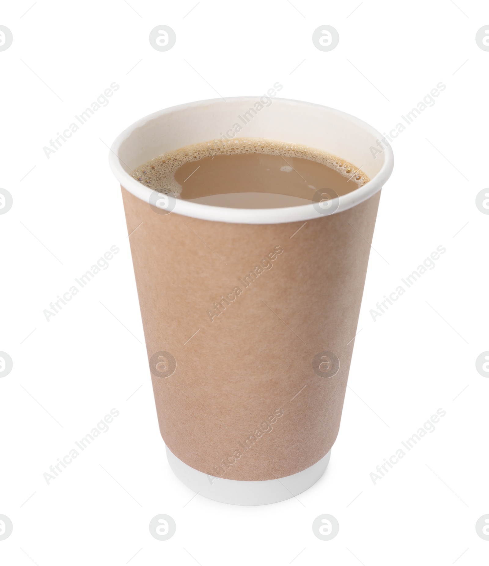 Photo of Paper cup with hot drink isolated on white. Coffee to go