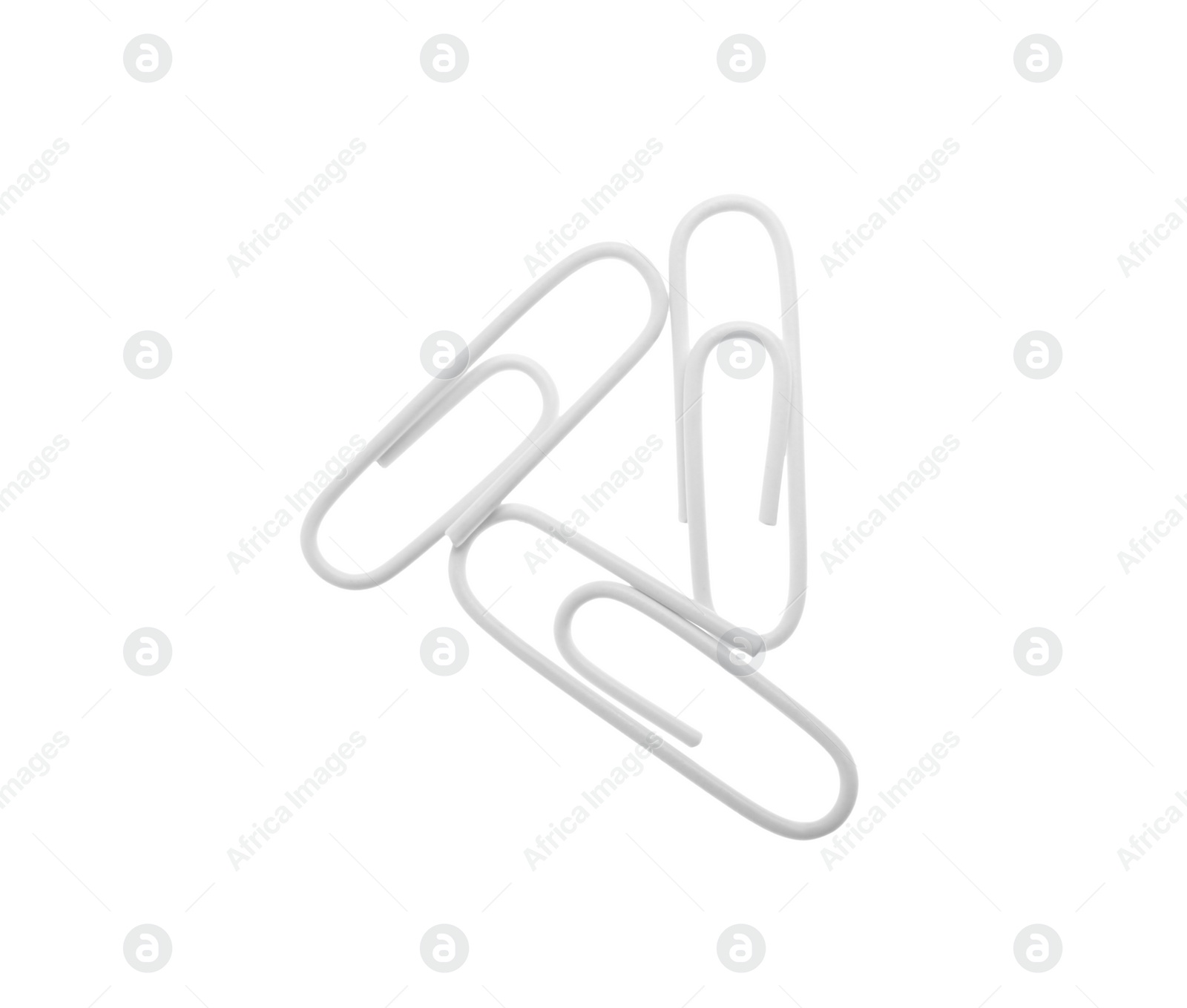 Photo of Colorful paper clips isolated on white, top view. School stationery