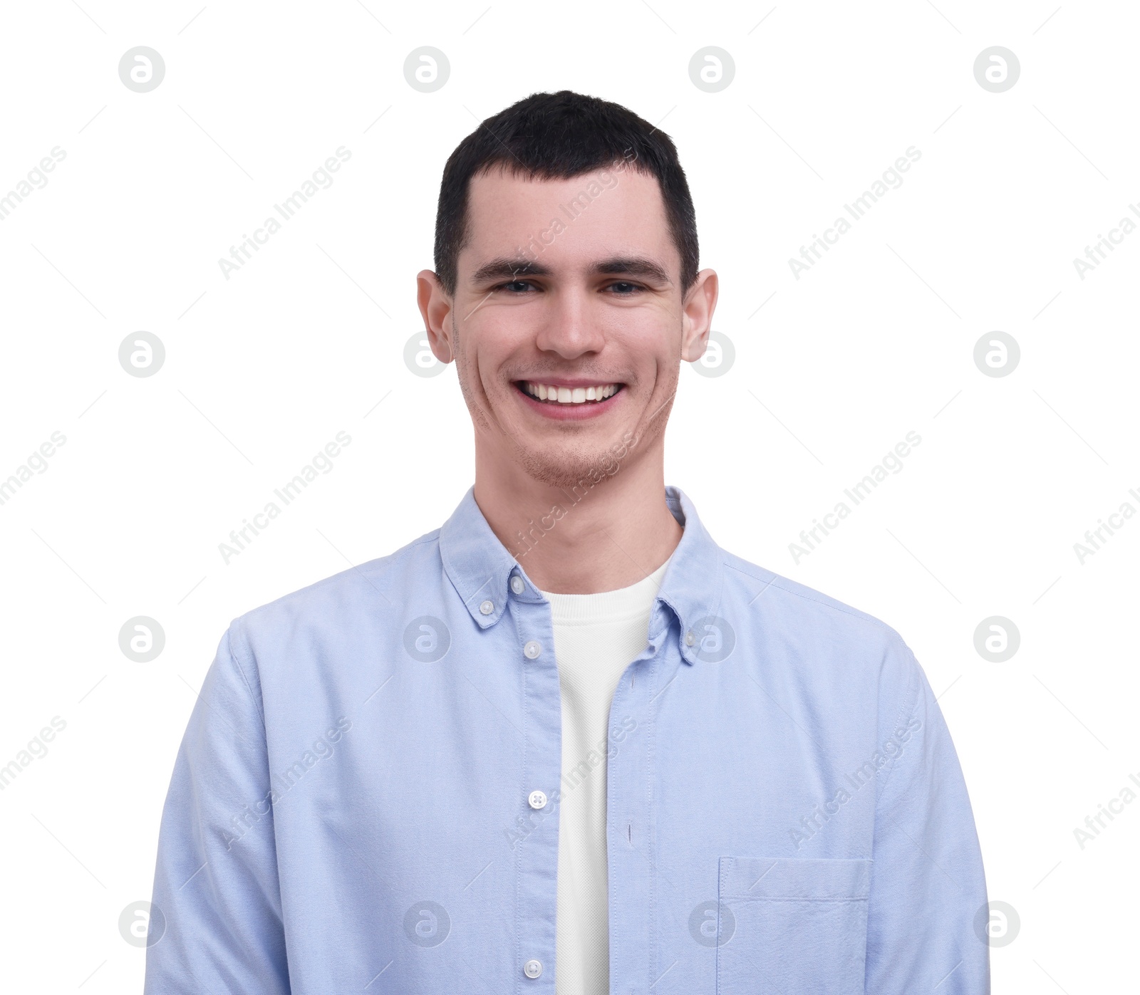 Photo of Portrait of happy man on white background