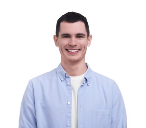 Photo of Portrait of happy man on white background