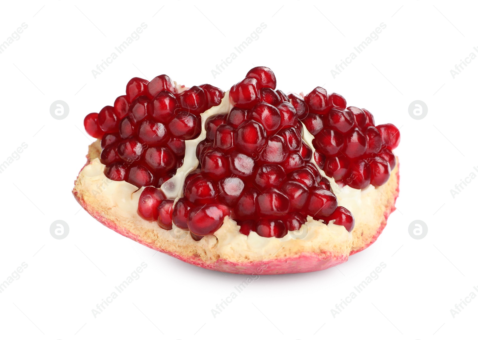 Photo of Piece of ripe juicy pomegranate isolated on white