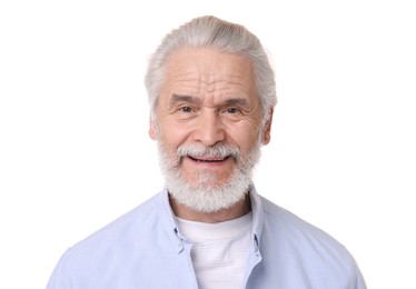Portrait of happy grandpa on white background