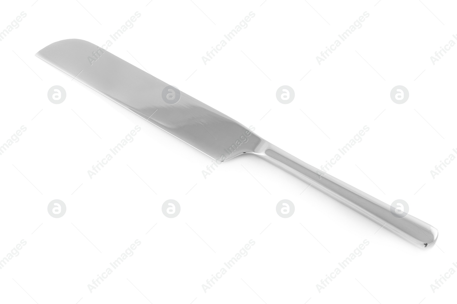 Photo of Clean shiny metal knife isolated on white