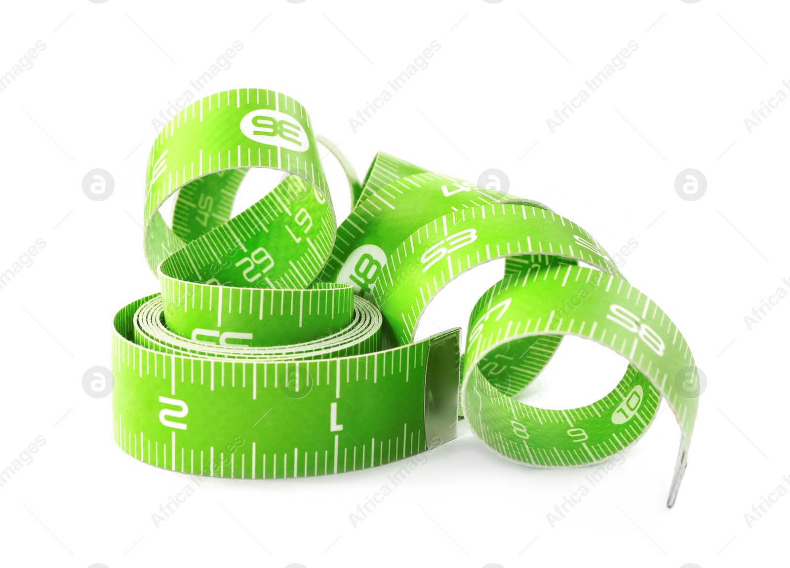 Photo of Long green measuring tape isolated on white