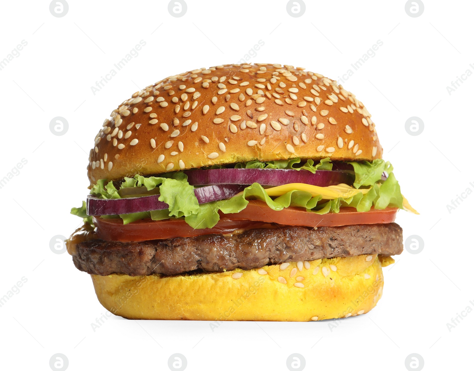 Photo of Burger with delicious patty isolated on white