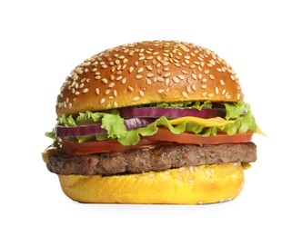 Photo of Burger with delicious patty isolated on white