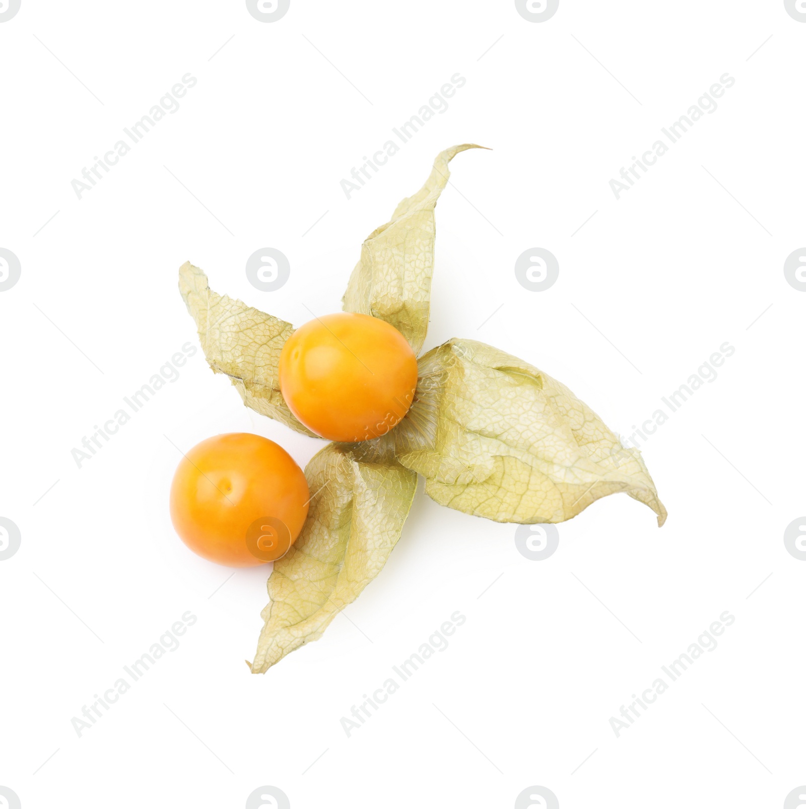 Photo of Ripe physalis fruits isolated on white, top view