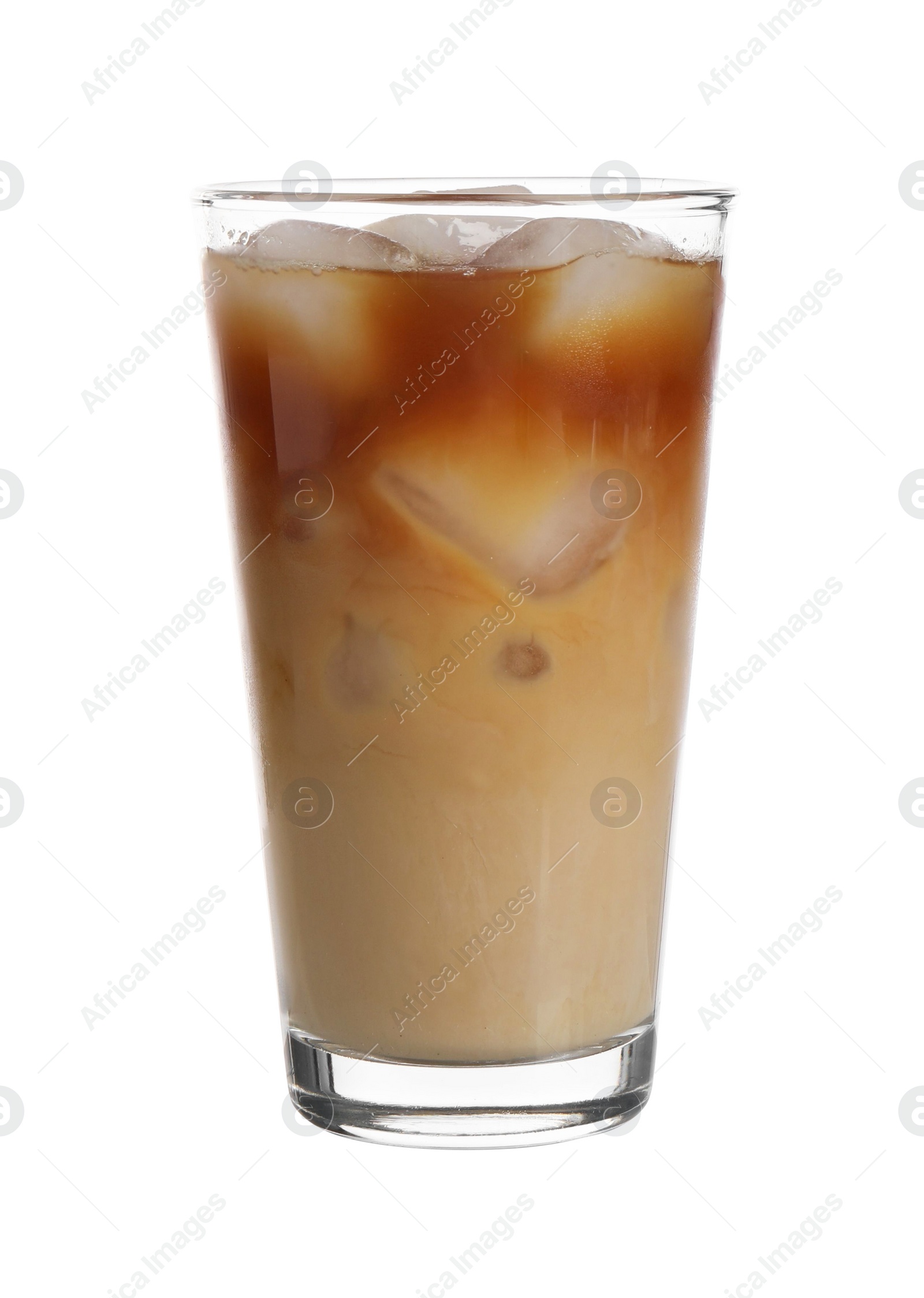 Photo of Tasty iced latte in glass isolated on white