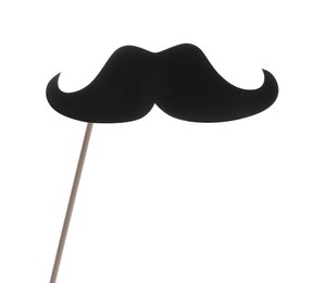 Photo of Fake paper mustache on stick against white background