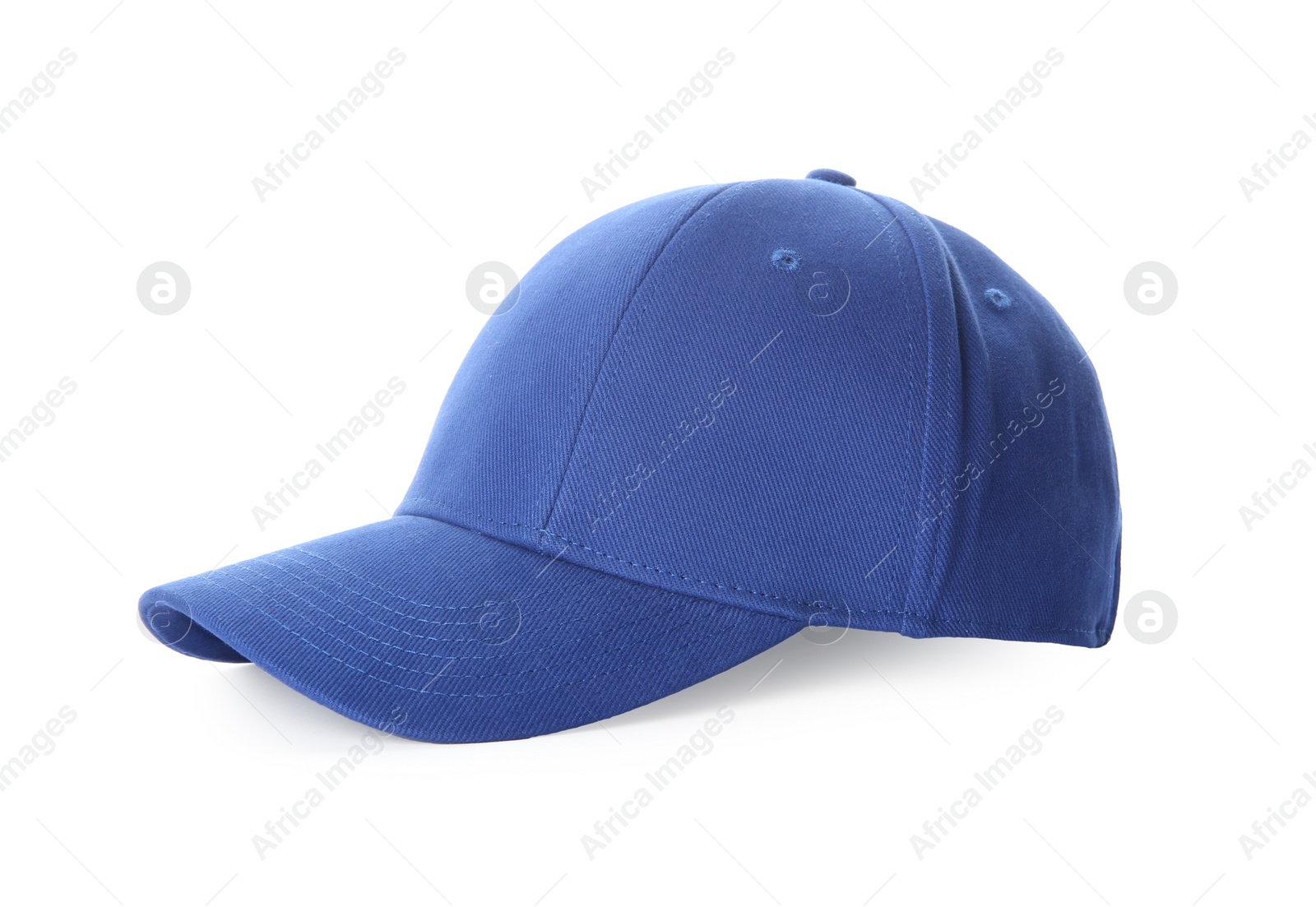 Photo of Stylish blue baseball cap isolated on white