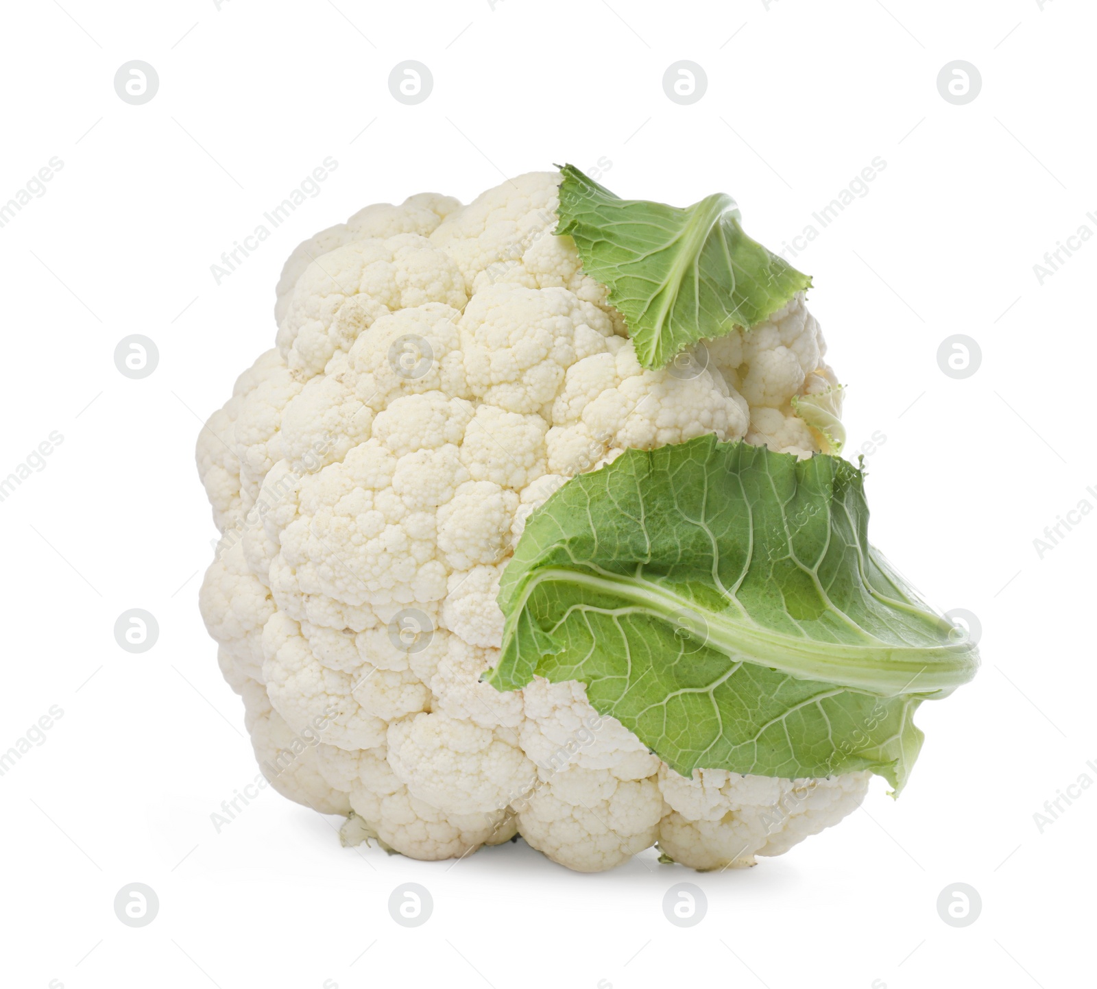 Photo of Whole fresh raw cauliflower on white background