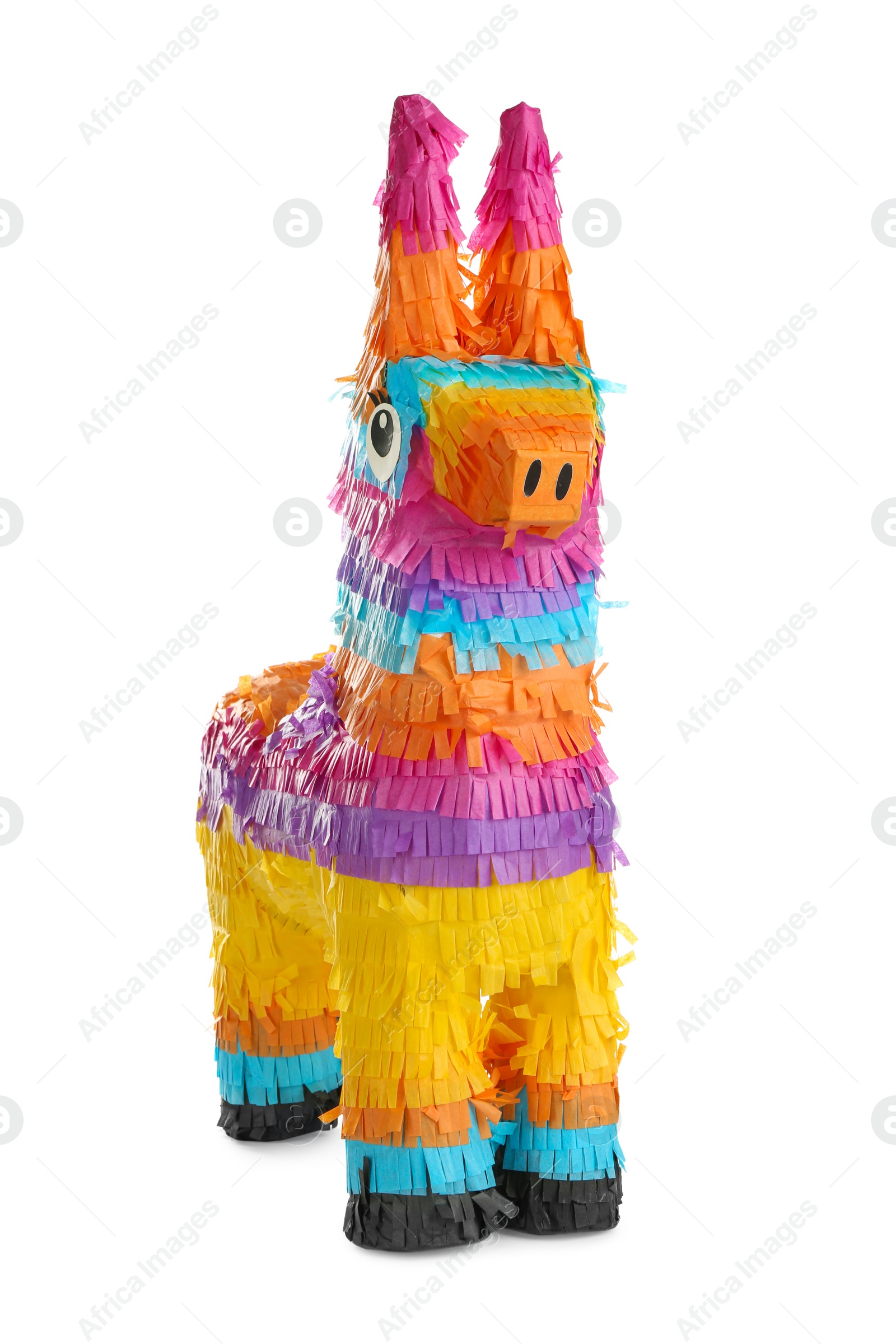 Photo of Bright colorful donkey pinata isolated on white