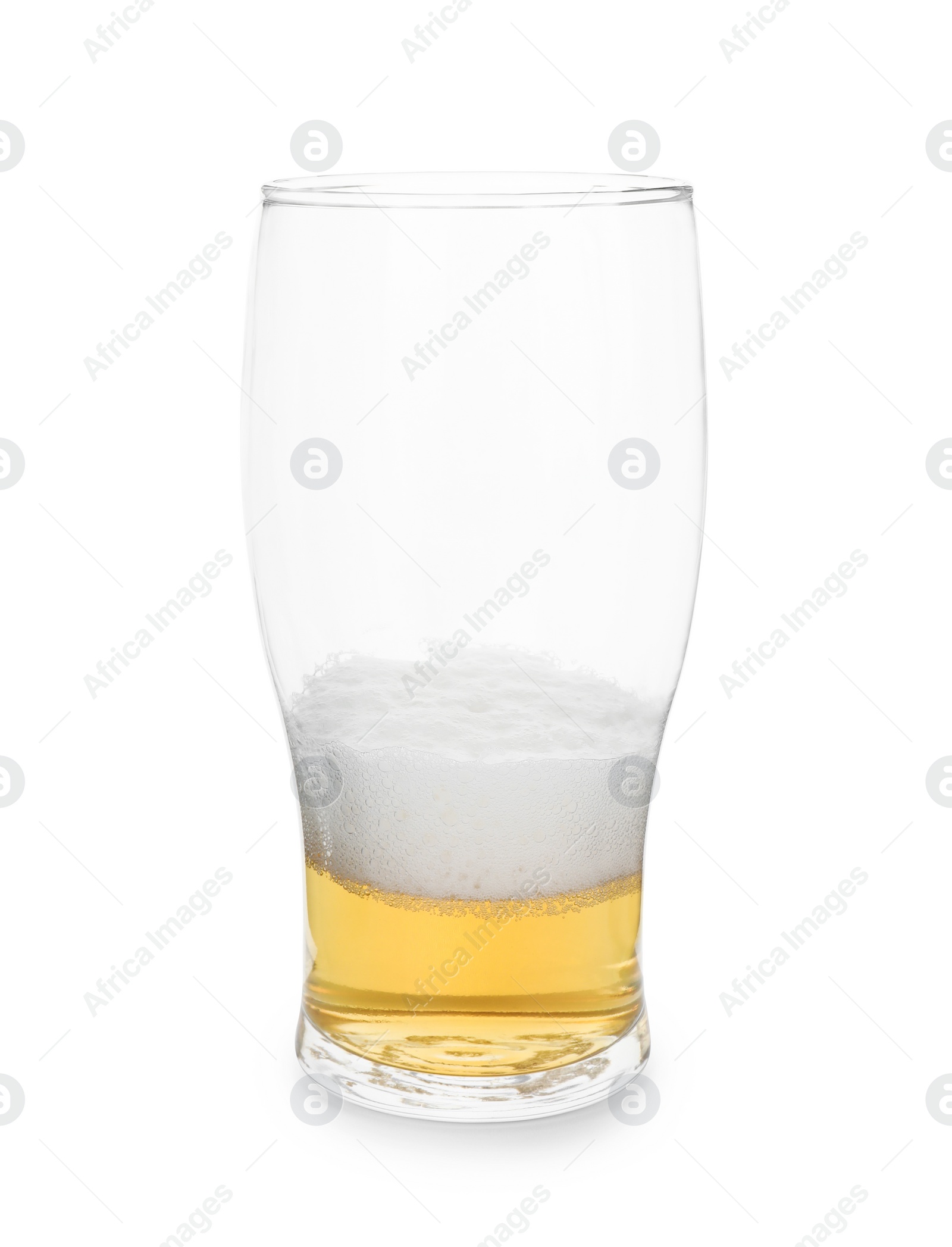 Photo of Almost empty glass of beer isolated on white