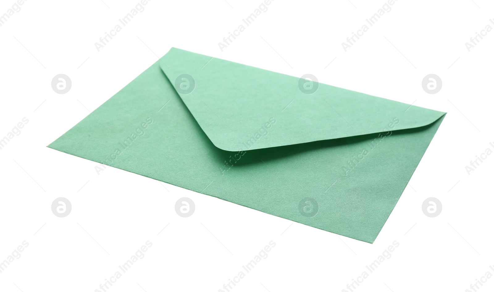 Photo of Green paper envelope isolated on white. Mail service