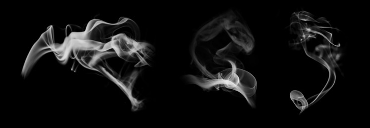 Image of Collection of white smoke on black background