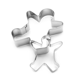 Photo of Gingerbread man cookie cutters on white background