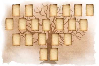 Illustration of Family tree with empty frames for photos in vintage style, illustration. Space for design