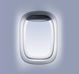 Image of View on sky through open airplane porthole, closeup