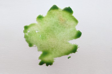 Green ink blot on white canvas, top view