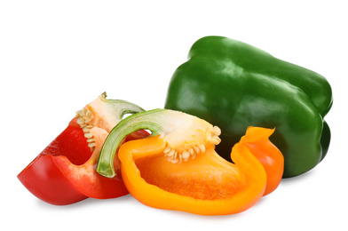 Different ripe bell peppers isolated on white