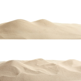 Heaps of dry beach sand on white background