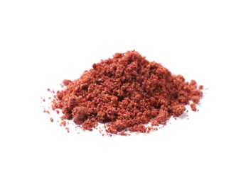 Heap of dried cranberry powder isolated on white