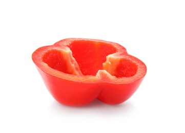 Photo of Slice of ripe paprika pepper on white background