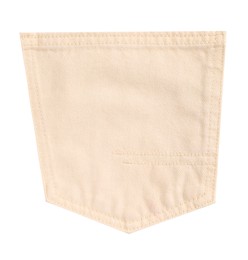 Stylish beige denim pocket isolated on white