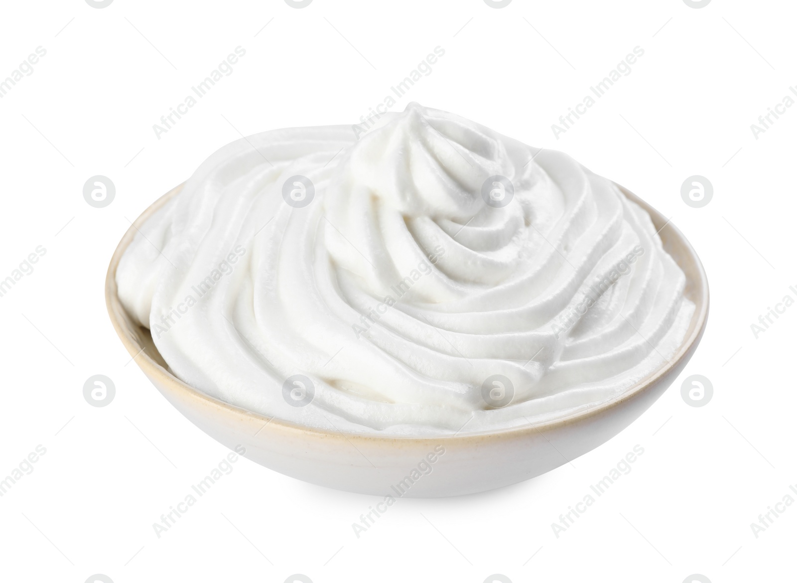 Photo of Delicious fresh whipped cream isolated on white