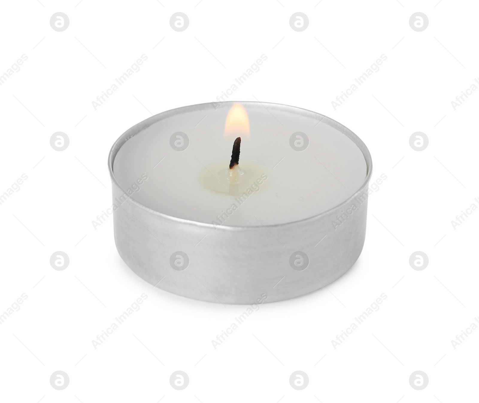 Photo of Burning candle in holder isolated on white