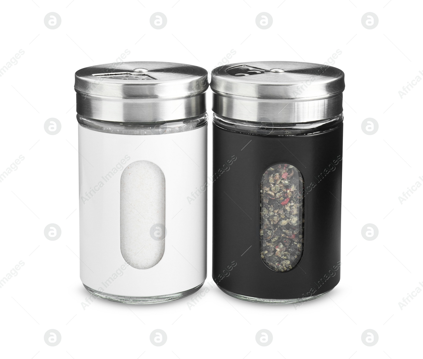 Photo of Salt and pepper shakers isolated on white