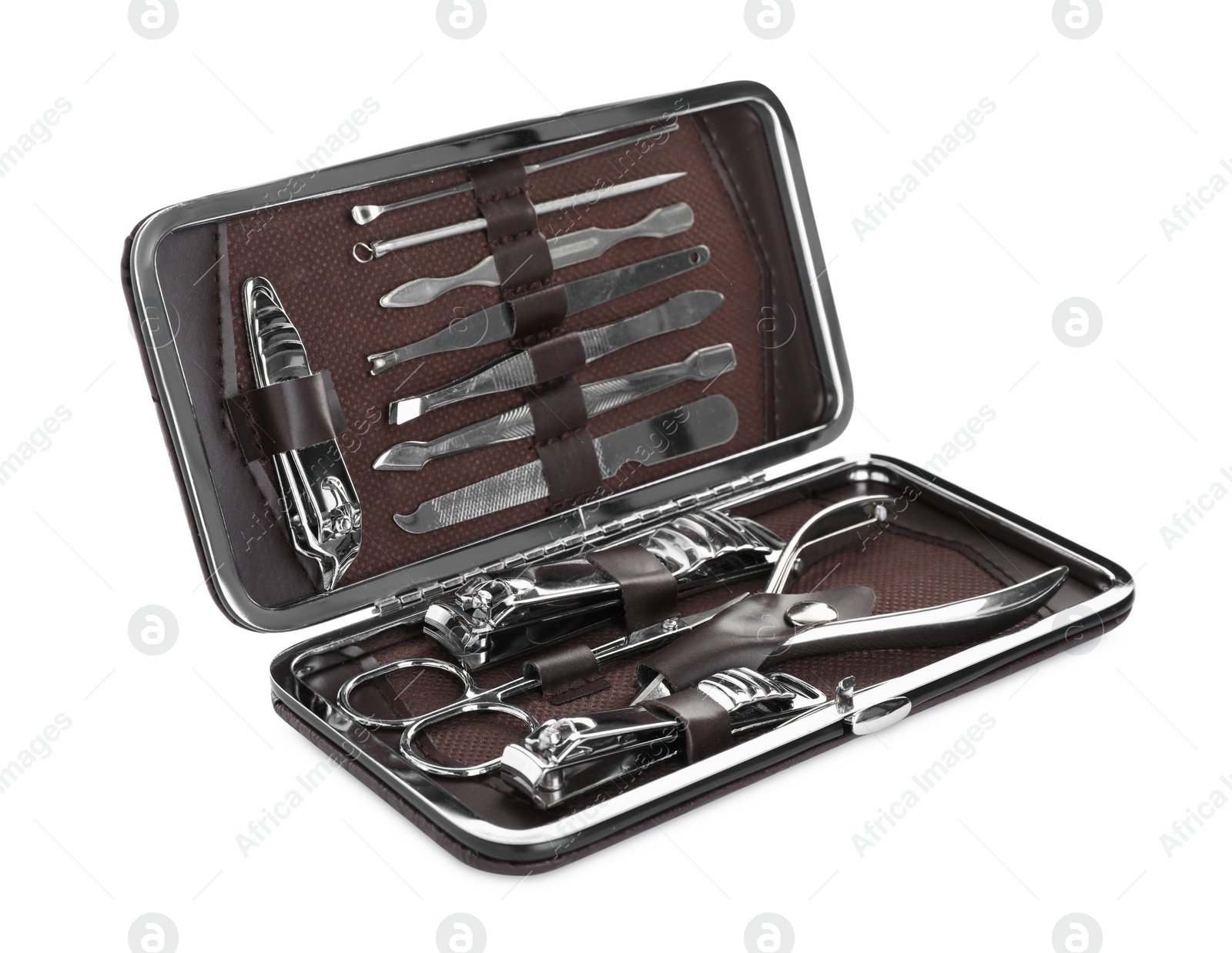 Photo of Manicure set in case isolated on white