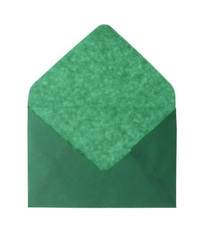 Photo of Green paper envelope isolated on white. Mail service