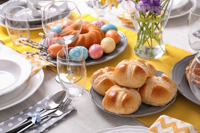 Festive Easter table setting with traditional meal