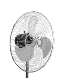 Photo of Electric fan isolated on white. Summer heat