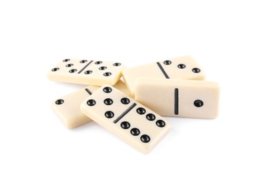 Many classic domino tiles on white background