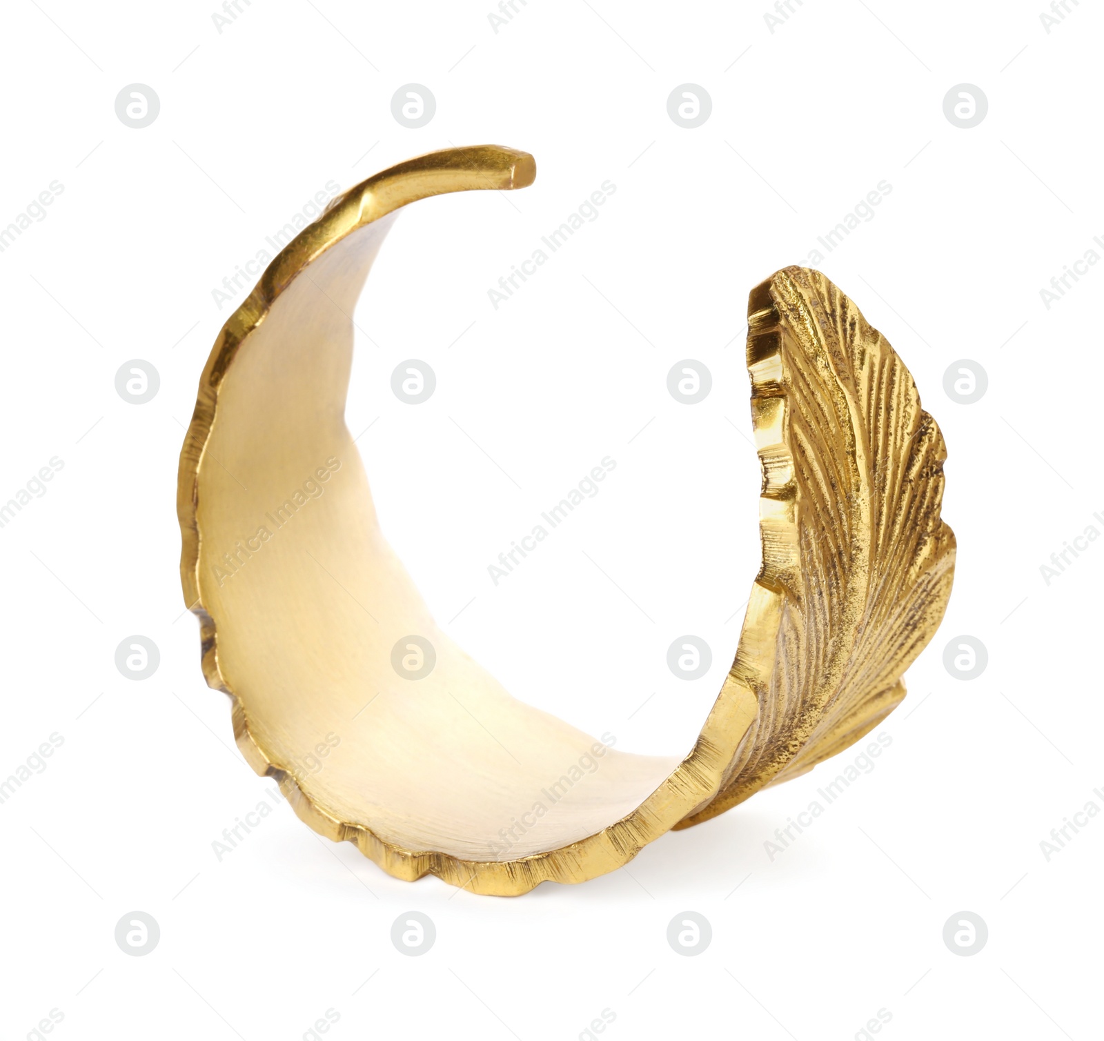 Photo of Decorative ring for napkin on white background