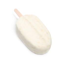 Photo of Ice cream bar with glaze on white background