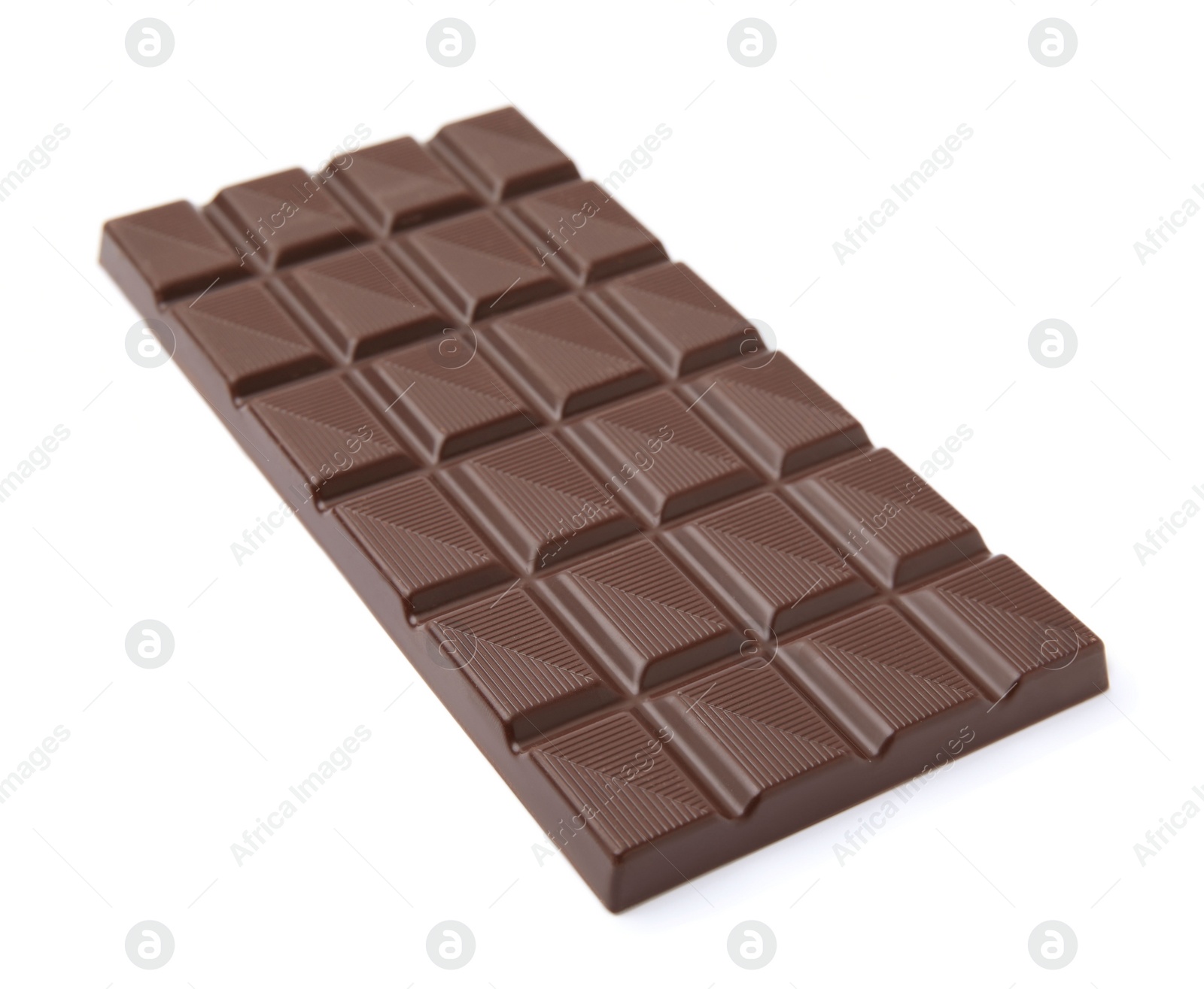 Photo of Delicious dark chocolate bar isolated on white