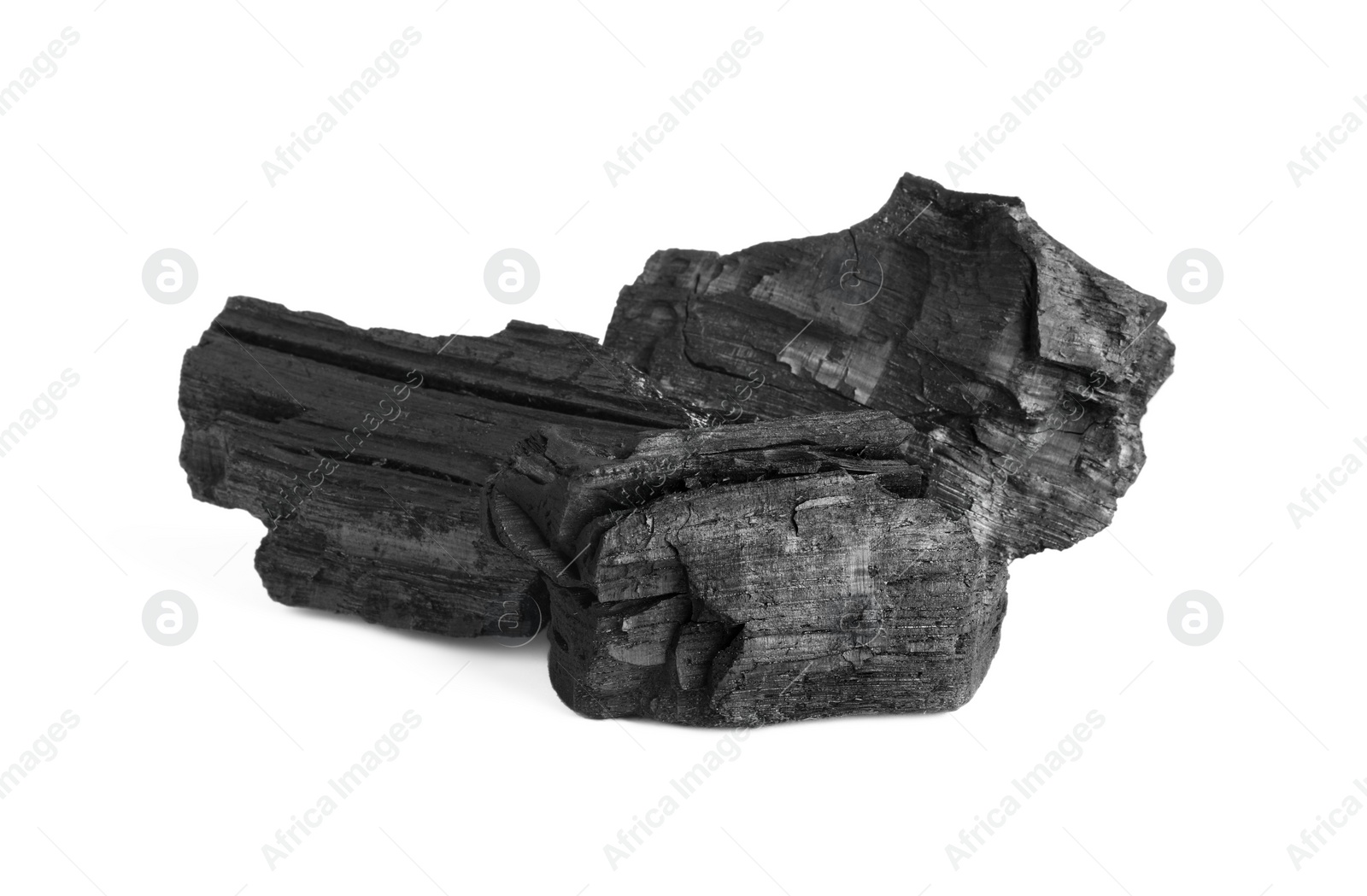 Photo of Pieces of coal isolated on white. Mineral deposits