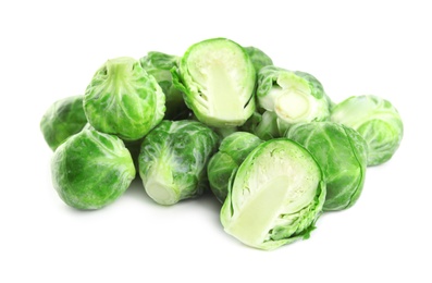 Pile of fresh Brussels sprouts isolated on white